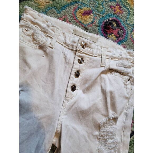 Joe's Jeans High Rise Distressed Flare Jeans Button Front White Women's 26 - Picture 3 of 5